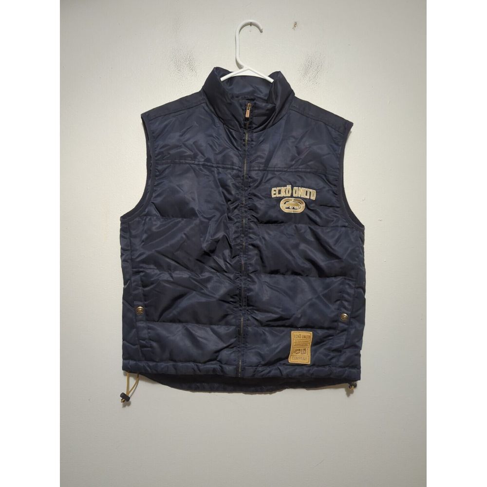 Ecko Unltd Mens Navy Blue Down Filled Puffer Vest Small Embroidered Logo Y2K